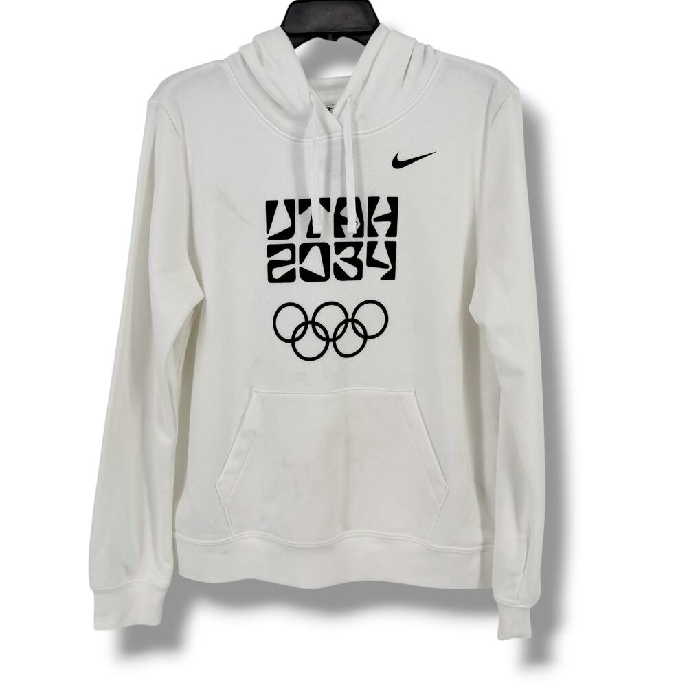 Nike Club Fleece Hoodie Utah 2034 Olympic Rings Pullover Sz Medium White